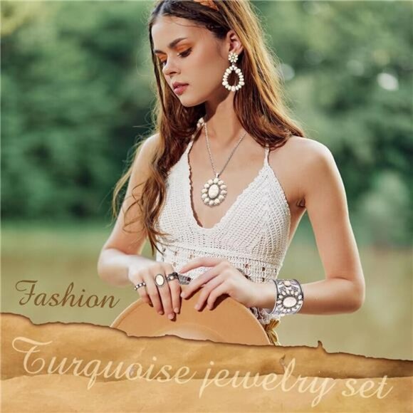 Faux Cream Bohemian Turquoise Set Women Western/Bohemian Jewelry Set - Picture 5 of 6